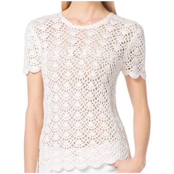 Michael Kors Woman Knitted Crochet Short Sleeve Top White Size Small - Picture 1 of 8